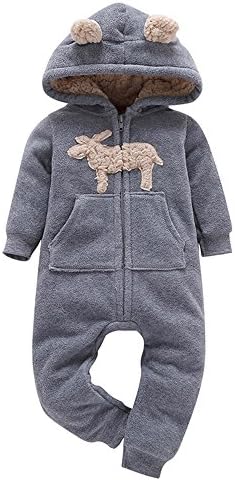 Baby Boy Girl Bodysuit Hooded Fleece Romper Infant Warm Onesies 6-24M