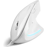 Perixx PERIMICE-513W Wired Ergonomic USB Mouse - 6 Buttons with 1000/1600 DPI - Vertical Right-Handed Design - White