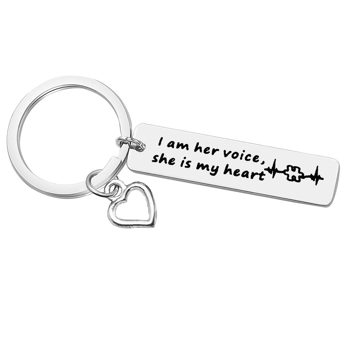 Huwujiu Autism Awareness Keyring I Am Her Voice She is My Heart Keyring Autism Mum Gifts Autistic Teacher Gifts Autism Awareness Gifts Speech Language Pathologist Gifts