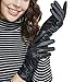LETHMIK Winter Faux Leather Gloves Womens Driving Touchscreen Texting with Long Wrinkle Sleeves Black-L