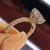Kuyiuif Rose Gold Cubic Zirconia Promise Rings Grown Halo Engagement Ring for Women Ideal Engagement Ring (7)