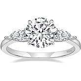 EAMTI 2CT 925 Sterling Silver Engagement Rings for Women Round Cut 3-Stone Promise Rings for Her Cubic Zirconia CZ Wedding bands Size 3-11