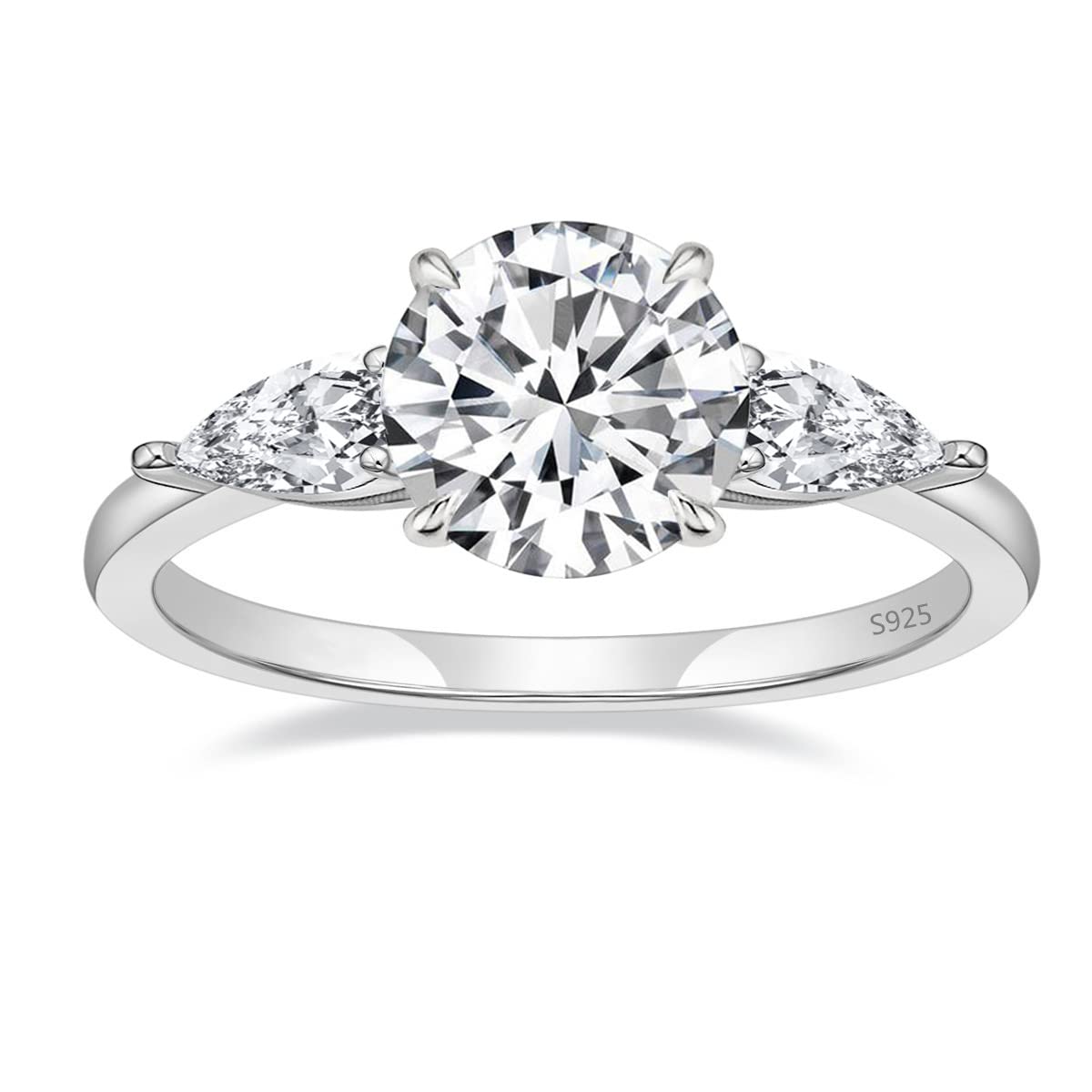 EAMTI 2CT 925 Sterling Silver Engagement Rings for Women Round Cut 3-Stone Promise Rings for Her Cubic Zirconia CZ Wedding bands Size 5