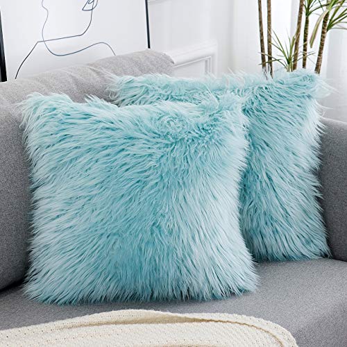 blue fluffy pillows