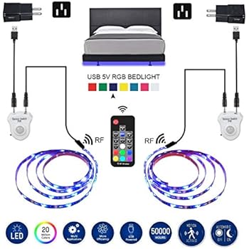 LED Strip Lights, Topled 6.56ft Bed Light LED Strip with Motion Sensor RGB LED Light Strip, 5050 LED Tape Lights, Color Changing Night Light with RF Remote for Home Kitchen Bar and Indoor Decoration