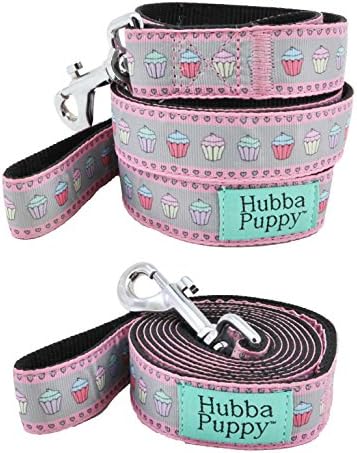 Hubba Puppy Pastel Cupcakes Nylon Large Dog Leash 1" x 6 ft, Grey/Pink
