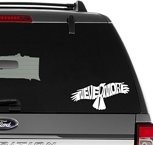 Raven Nevermore Edgar Allan Poe Vinyl Decal Sticker For Wall Decor, Windows, Laptop, Car, Truck, Motorcycle, Vehicles (Size-6 inch/15 cm Wide) - (Gloss WHITE Color)