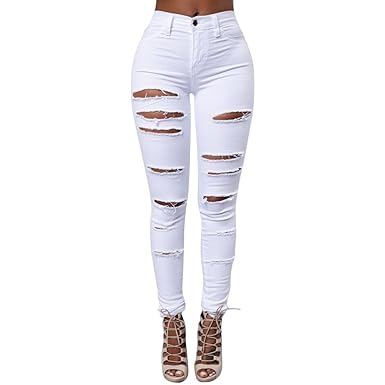 iBaste Jeanshose Damen Stretch Hose Zerrissen High Waist Bleistifthose Jeans Hose Skinny Hochbund Röhrenjeans Lässige Hosen