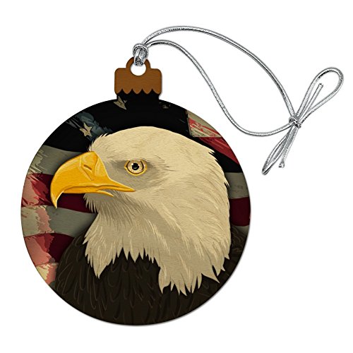 American Bald Eagle Flag USA Patriotic Wood Christmas Tree Holiday Ornament