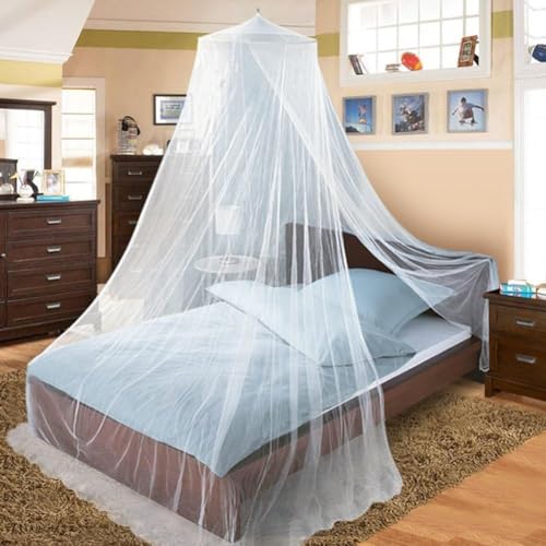 Twinkle Star Mosquito Net for Bed, 2.5M Tall Dome Bed Canopy with Fixing Nails & Rope, Fine Mesh Bed Net for Single Twin Full Queen King Size, White Canopy for Bedroom Camping Travel