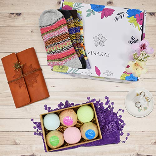 Birthday Gift Baskets for Women - Includes Journal for Women, Ring Holders for Jewelry, Bubble Bath for Women, Warm Socks, and Womens Scarves for Wife, Friend, Aunt, Sister, Daughter - Thumbnail 4