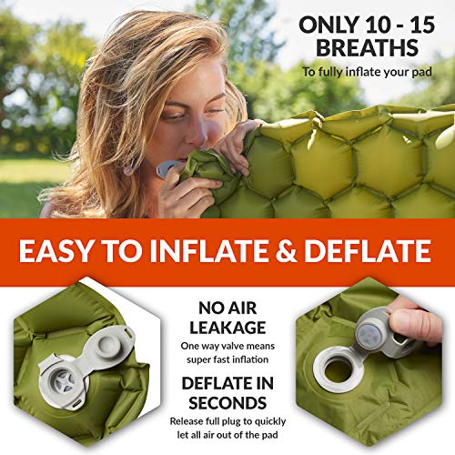 VENTURE 4TH Ultralight Air Sleeping Pad - Lightweight, Compact, Durable - Air Cell Technology for Added Stability and Comfort While Backpacking, Camping, and Traveling (Dark Green) - Thumbnail 5