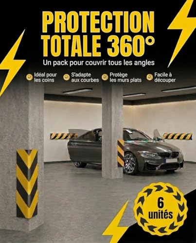 NOOGUI - Foam Garage Protection - Columns and Walls - High Density Foam 2 cm - Reflective Adhesive Yellow and Black - 40 x 15 x 2 cm - Shockproof Interior Car Parking - 6 Pieces