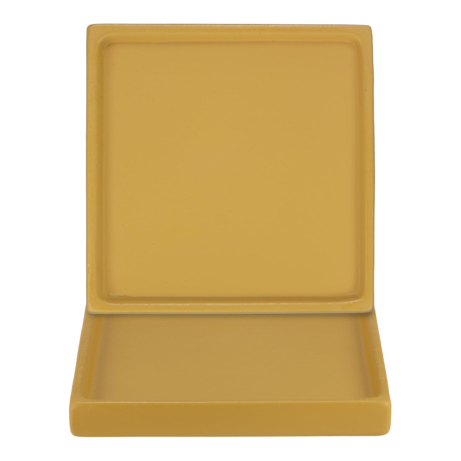 M METERXITY 2-Pack Ceramic Plant Saucer, 5 Inch Plant Water Catcher Tray, Plant Pot Saucers for Indoor/Outdoor Plants/Flower Drainage Drip Water Tray [Square Yellow]