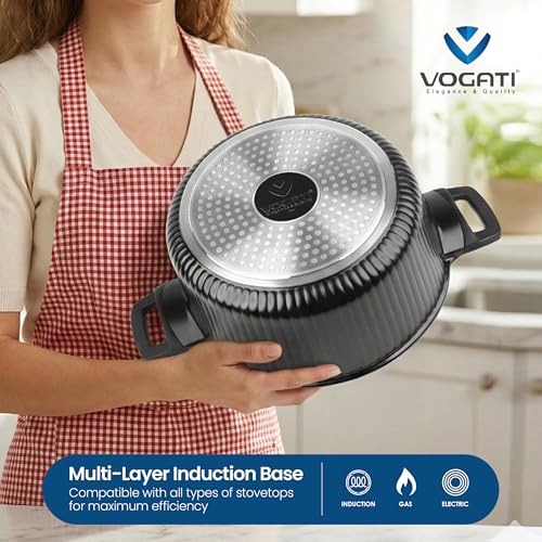 VOGATI MONACO SERIES 8PCS TITANIUM GRANITE COATING NON STICK INDUCTION COOKWARE SET - INCLUDING 20/24/28CM CASSEROLE + 28CM SHALLOW CASSEROLE (100% PFOA FREE) (BLACK)