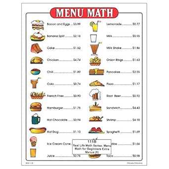amazoncom menu math for beginners 6 extra price lists