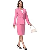 Lamgool Women's Business Skirt Suit Set 2 Piece Office Outfits Notched Lapel Blazer and Pencil Skirt