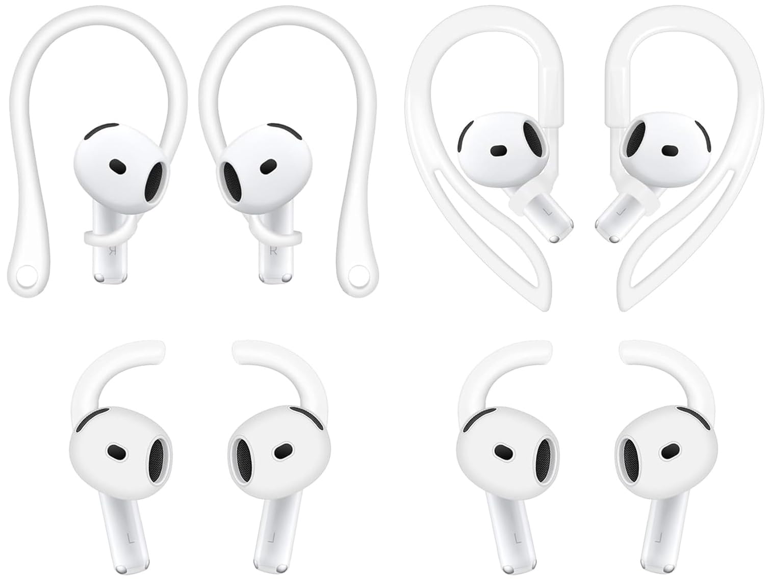 Photo 1 of Rqker Sport Hooks Compatible with AirPods 4 2024 New 4th Gen, 1 Pair Adjustable Anti-Slip Soft TPU Earhook, 1 Pair Silicon Ear Hook, 2 Pairs Silicon Eartips Hooks Compatible with AirPods 4 112 White