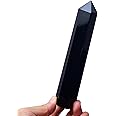 FZBHRO Black Obsidian Towers Crystal Stone Obelisk 6 Faceted Healing Crystal Stone Point Wand for Meditation Gift 0.6-0.8 Pounds