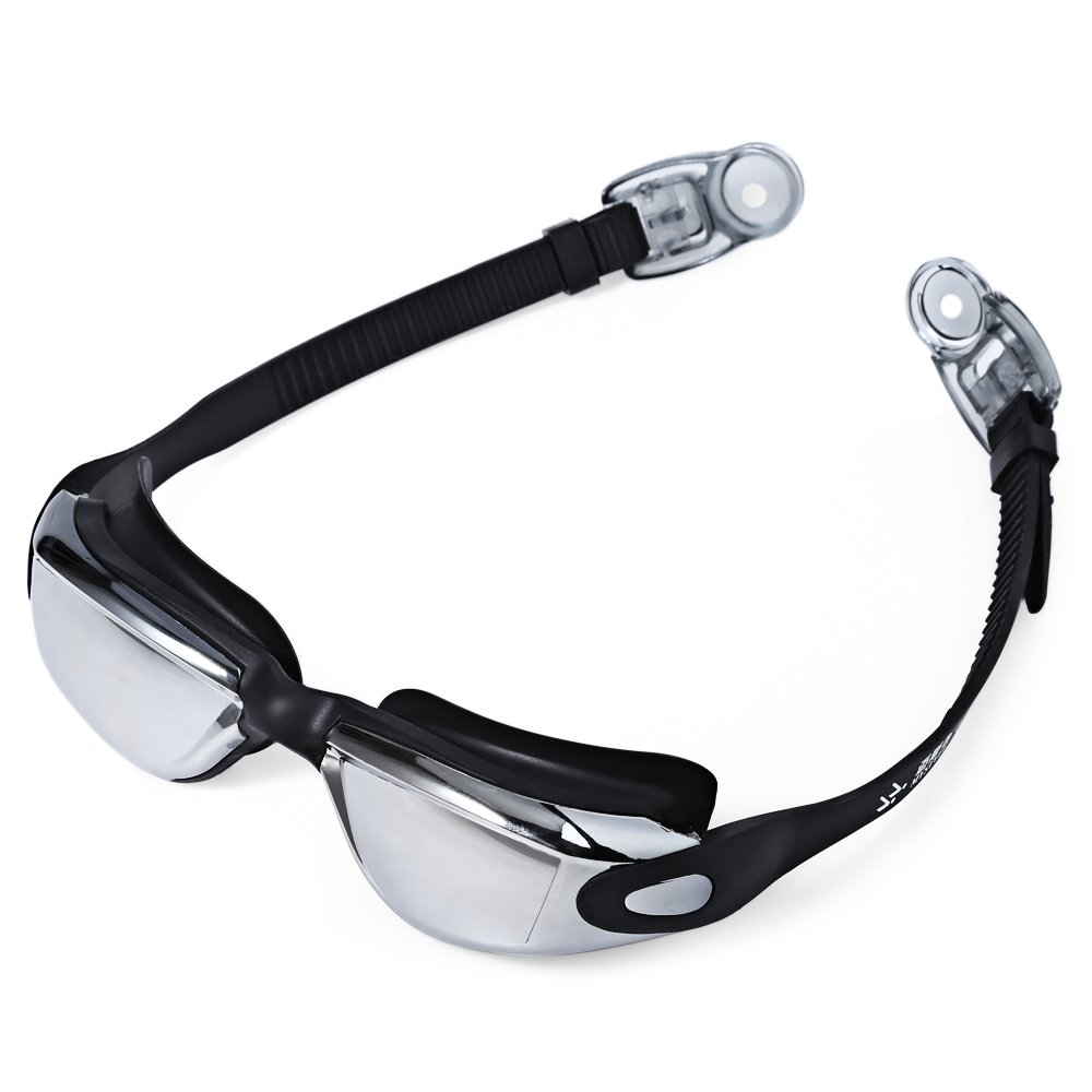 MADY Swimming Goggles, Black, Mirrored, Swim Goggles, Adjustable, No Leaking, Anti Fog, UV Protection, Triathlon, Swim Goggles with Free Swim Cap + Nylon Bag + Nose Clip + Ear Plugs