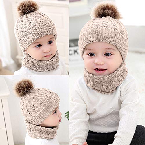LtrottedJ 2Pcs Toddler Baby Girls Boys Winter Warm Knitted Beanie Cap+Scarf Keep Warm Set (Khaki)