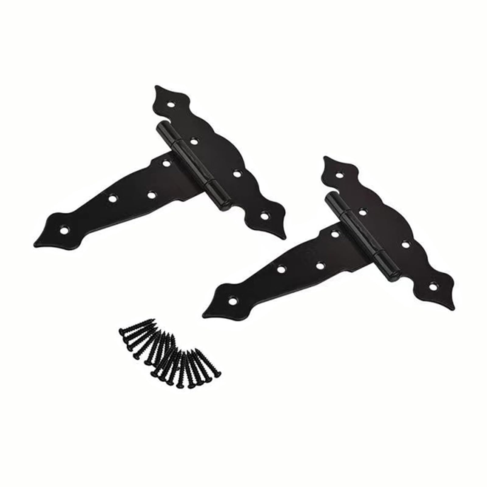 KOVNISE 2 Pack T-Strap Heavy Duty Shed Door Hinges Gate Strap Black Fancy Tee Hinge Wrought Hardware for Wood Shed Barn Door Fence Gate (5 Inch)