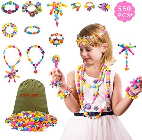 Kemuse 550 PCS Pop Arty Snap Together Beads for Kids Toddlers Creative DIY Jewelry Set Toys - Making Necklace, Bracelet and Ring - Ideal Christmas &amp; Birthday Gifts for 4, 5, 6, 7, 8 + Year Old Girls