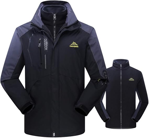 Amazon Mimoonkaka ジャケット メンズ アウトドア 登山服 コート 防風 防寒 防水 通気 2way 2点セット マウンテンパーカー 秋冬 大きいサイズ 裏起毛 パーカー Lブラック コート ジャケット 通販