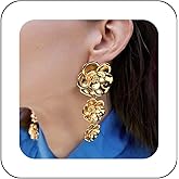 Iaceble Boho Long Flower Dangle Earrings Gold Floral Stud Earrings Metal Flower Drop Earrings Exaggerated Flower Earrings Camellia Floral Earrings Jewelry for Women