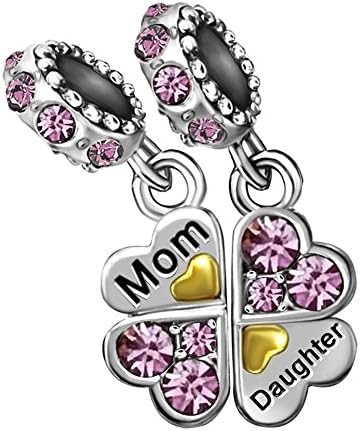 Mom Heart Mother Love Daughter Birthstone Purple June Charm Beads for Bracelets