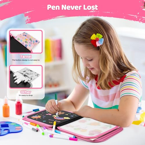 Tarnel Portable Drawing for Children, Doodle Toys, Reusable Painting Book, 12 Erasable Coloured Pens, 14 Pages, ABS