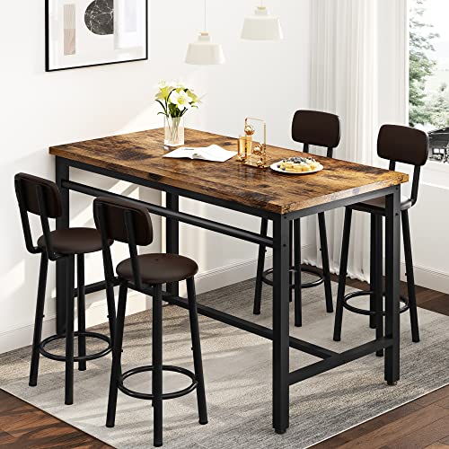 Lamerge Bar Table And Chairs Set Industrial Wood Kitchen Dining Table