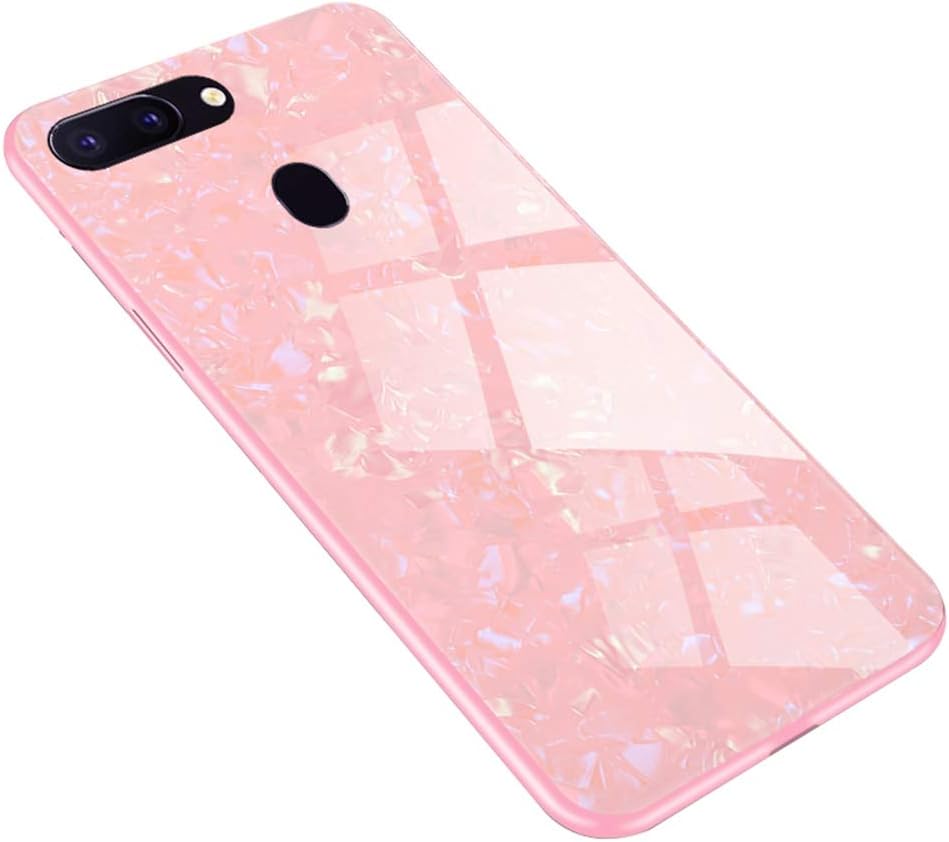 SHUNDA Bling Tempered Glass Case for Oppo F9, Silicone Rubber Bumper Frame Protective Shell Anti-Scratch Tempered Glass Back Cover for Oppo F9/F9 Pro 6.3" - Pink