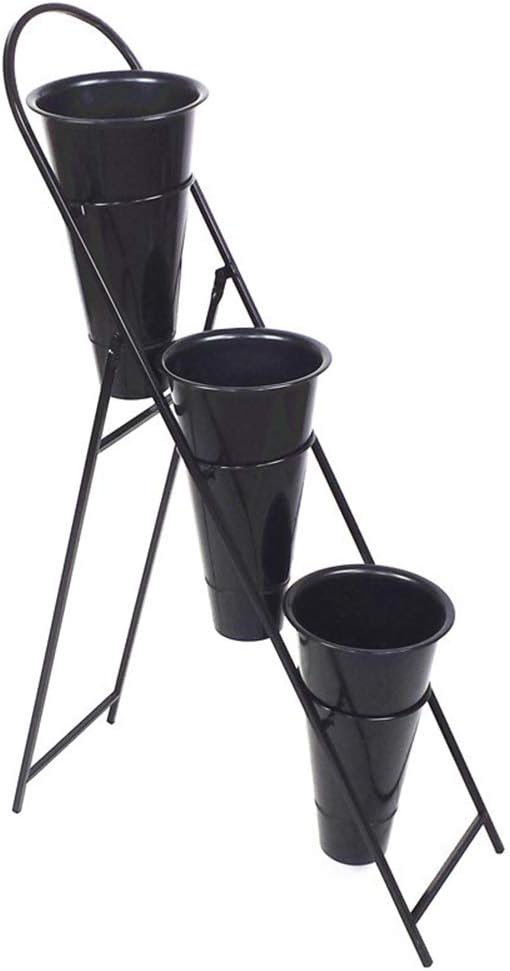 ZENGAI Plant Flower Stand Iron Art Flower Shop Shelf Flower Bucket Storage Simple and Generous, 3 Layers Plant Container (Color : Black, Size : 65x25x100cm)
