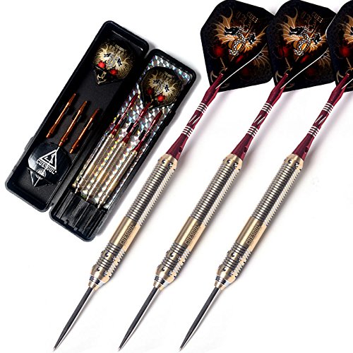 CUESOUL Dragon Series Steel Tip Darts Set 25 Grams Brass Barrels Durable Aluminum Shafts Great Grip Accuracy Good solid Accurate Darts Case Portable (JL-SL-J2202)