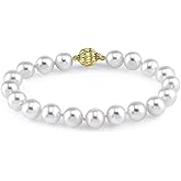The Pearl Source 14K Gold 7-8mm AAA Quality Round White Freshwater Cultured Pearl Bracelet for Women