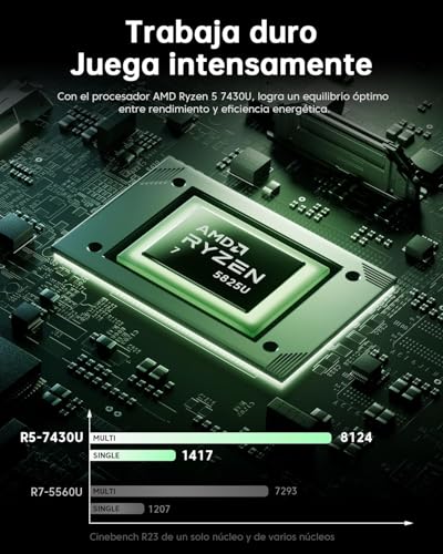 KAIGERR Laptop Gamer 15.6" FHD, Ryzen 5 7430U (hasta 4.3GHz), 16GB RAM 512GB SSD, Win 11 Pro Laptop, WiFi 6 + BT5.2,HDMI, Teclado en Español | Larga Duración | Portátil para Gaming, Oficina y Estudio