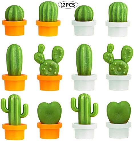 Cactus Refrigerator Magnets Cute Mini Cactus Kitchen Magnets, Home Kitchen Office Whiteboard Decoration with Lovely Potted Design Refrigerator Magnets(12 PCS)