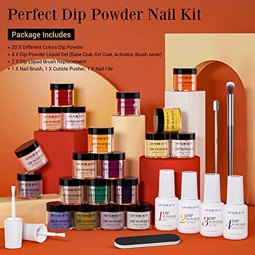 20 Colors Dip Powder Nail Kit Starter, AZUREBEAUTY Acrylic Dipping