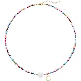 Seensea 26 Letters A to Z Initial Necklace for Women - Colorful Beaded Handmade Choker Rainbow Initial Boho Style - Gift for Women