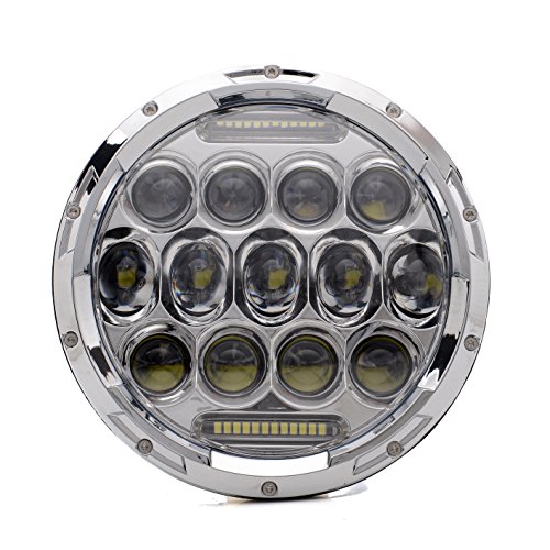 TURBOSII Chrome 7 in Round Led Headlight Hi/Low Beam for Harley Davidson Road King Street Glide Ultra Classic Electra Heritage Soft Ail Fat Boy Deluxe Yamaha Royal Star Road Star Cruiser
