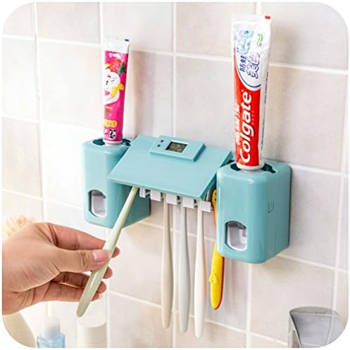 HOLDESS Bathroom Accessories Products Clock Automatic Toothpaste Dispenser Toothbrush Holder Set Wall Mount Rack Toothpaste Squeezers blue