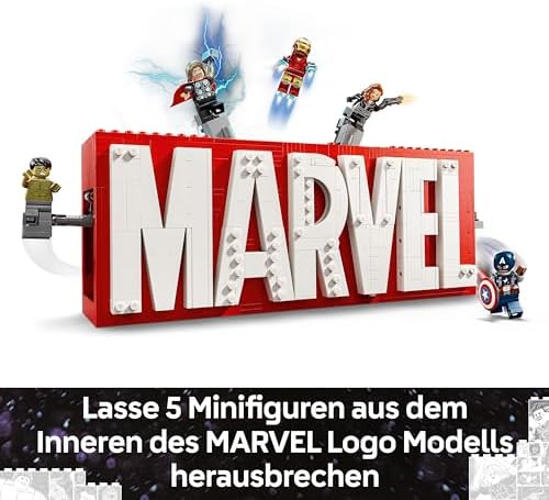 | Marvel: MARVEL Logo & Minifiguren - Sammlerstück inkl. Hulk, Thor, Iron Man, Black Widow und Captain America - Bauset mit Avengers Figuren - Geschenk für Jungen und Mädchen ab 12 Jahren - 76313