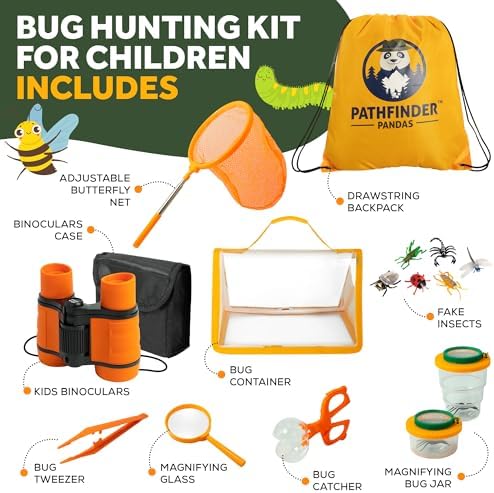 Kit Exploration Enfant avec Jumelles, Boussole, Loupe, Boite Loupe Insecte - Cadeau d'anniversaire pour Garçons et Filles âgés de 3 à 12 Ans