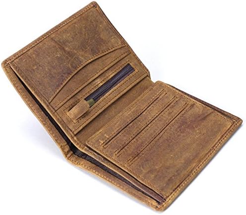 Men's Cowboy Genuine Full Grain Natural Texture Crazy Horse Leather Bifold Wallet