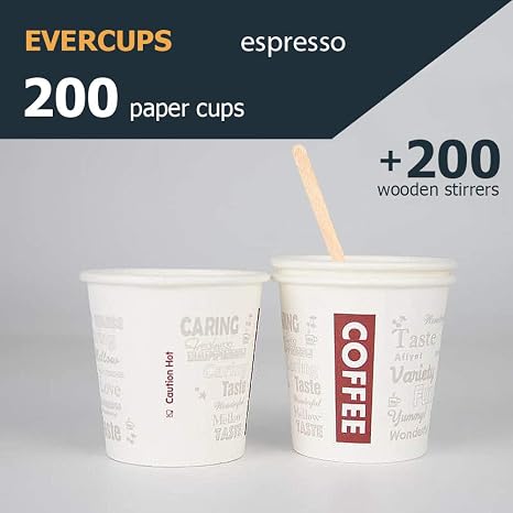 140 Gobelets Carton Espresso 110ml + Agitateurs Bois - Compatibles Nespresso, Dolce Gusto - Recyclables