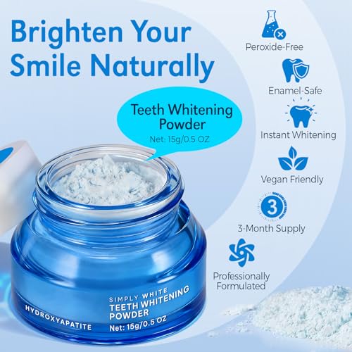 Enamel-Safe Teeth Whitening Powder - Hydroxyapatite - Gentle on Teeth - No Sensitivity Formula - Removes Stains - Long-Lasting Freshness - Breath Freshening Whitening Powder- 15g