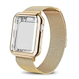 AdMaster Compatible for Apple Watch Band 42mm, Stainless Steel Mesh Milanese Sport Wristband Loop with Apple Watch Screen Protector Compatible for iWatch Series 1/2/3 Yellow Gold