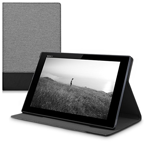 kwmobile Case for Sony Xperia Tablet Z4 - PU Leather and Canvas Protective Cover with Stand Feature - Grey Black