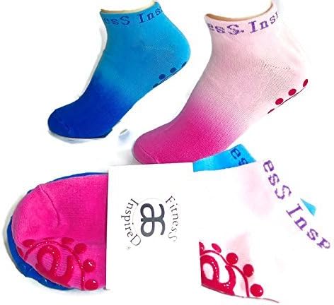 Buy 1 get 1 free Gripped Socks - non slip Yoga Pilates Fitness indoor playground sock (Faded Pink &amp; Blue Combo)